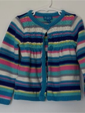 The Children's Place Multicolor Striped Knit Cardigan - Blue/Pink/White/Teal